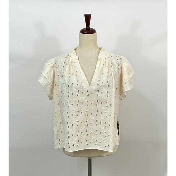 TROVATA Birds of Paradis Sz S Small Daisy Eyelet Clover Top Blouse NWT - Picture 2 of 9